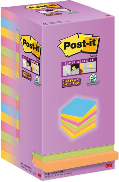 Post-it super sticky tower 76x76mm 654-16ss-col farbig 16x90 blatt - Post-it-654-16ss-col-4054596855823