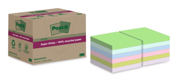 Post-it supersticky notes 76x76mm 654 rss12col recycling,assort. 12x70 blatt - Post-it-654-rss12col-4064035060862