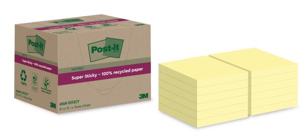 Post-it supersticky notes 76x76mm 654 rss12cy recycling,gelb 12x70 blatt - Post-it-654-rss12cy-4064035060831