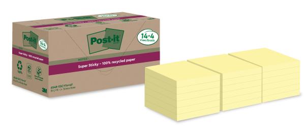 Post-it supersticky notes 76x76mm 654 rsscy 14+4f recycling, gelb 18x70 blatt - Post-it-654-rsscy-144f-4064035060893