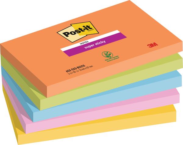 Post-it super sticky notes 127x76mm 655-5ss-boos 5 farben 5x90 blatt - Post-it-655-5ss-boos-4054596924345
