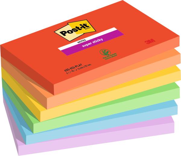 Post-it super sticky notes 127x76mm 655-6ss-play playful collection 6x90 blatt - Post-it-655-6ss-play-4054596924468