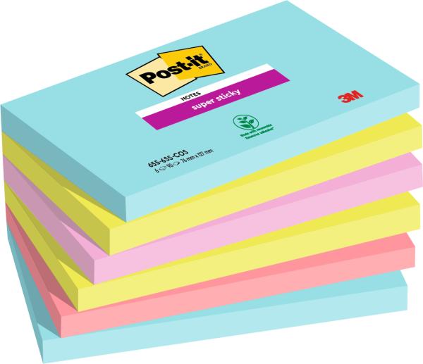 Post-it super sticky notes 127x76mm 6556sscos cosmic 4 farben 6x90 blatt - Post-it-6556sscos-0076308871673