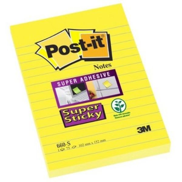 Post-it block super sticky 102x152mm 660-s gelb/75 blatt, liniert - Post-it-660-s-4001895877131