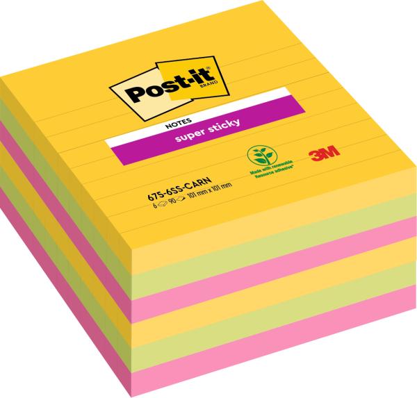 Post-it xl-notes carnival 101x101mm 6756sscar 3-farbig 6x90 blatt - Post-it-6756sscar-0051141998855
