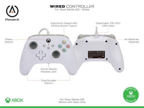 Power a wired controller 1519365-01 xbox series x/s, white - Power-a-1519365-01-0617885025419-05.jpg