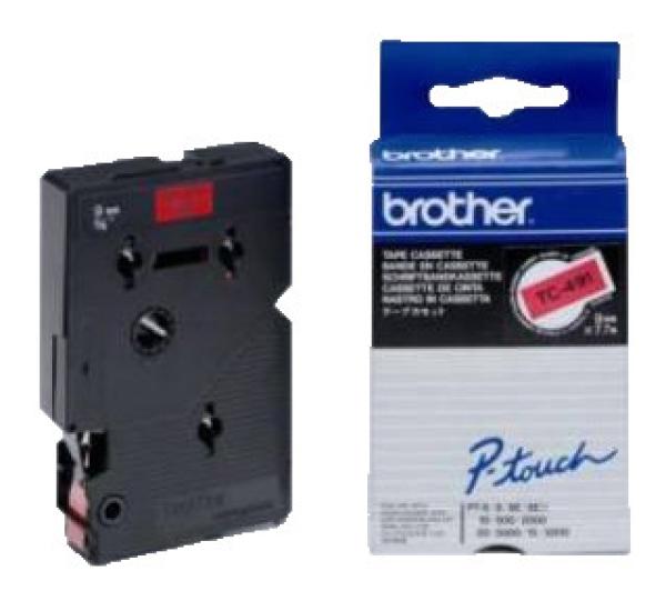 Ptouch band, laminiert schwarz/rot tc-491 pt-3000 9 mm - Ptouch-tc-491-4977766050739