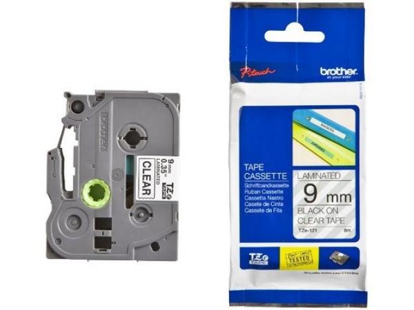 Ptouch band, laminiert schwarz/klar tze-121 pt-1280vp 9 mm - Ptouch-tze-121-4977766684781