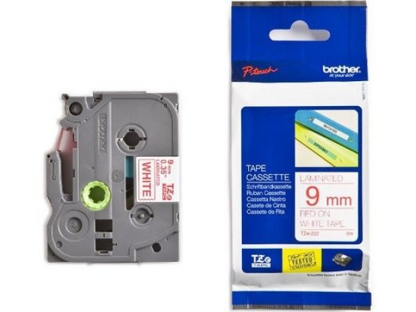 Ptouch band, laminiert rot/weiss tze-222 pt-1280vp 9 mm - Ptouch-tze-222-4977766685115