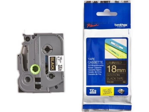 Ptouch band, laminiert gold/schwarz tze-344 pt-2450dx 18 mm - Ptouch-tze-344-4977766685764