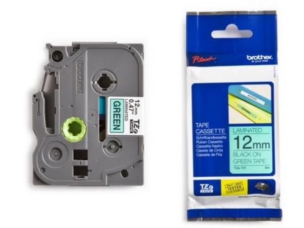 Ptouch band, laminiert schwarz/grün tze-731 pt-1280vp 12 mm - Ptouch-tze-731-4977766691352