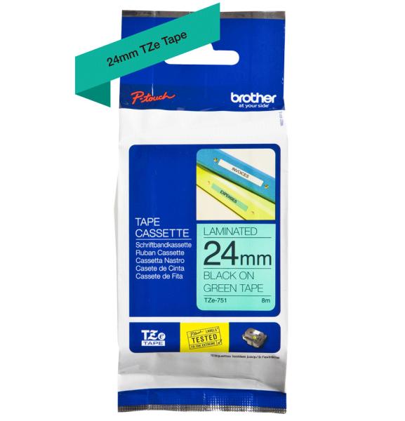 Ptouch band, laminiert schwarz/grün tze-751 pt-2450dx 24 mm - Ptouch-tze-751-4977766692434