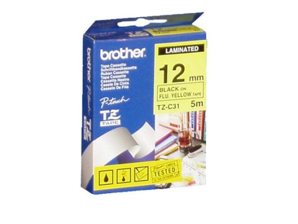 Ptouch band,lam.,fluor. schwarz/gelb tze-c31 pt-300 12 mm - Ptouch-tze-c31-4977766691659