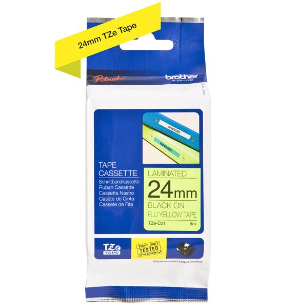 Ptouch band, lam.,fluor. schwarz/gelb tze-c51 pt-540 24 mm - Ptouch-tze-c51-4977766692496