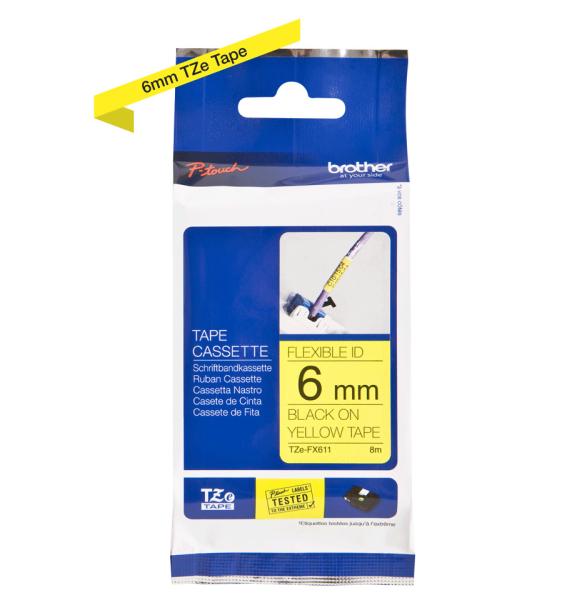 Ptouch flexitape lamin. schwarz/gelb tze-fx611 zu pt-550 6 mm - Ptouch-tze-fx611-4977766692991