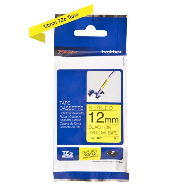 Ptouch flexitape lamin. schwarz/gelb tze-fx631 zu pt-550 12 mm - Ptouch-tze-fx631-4977766691772