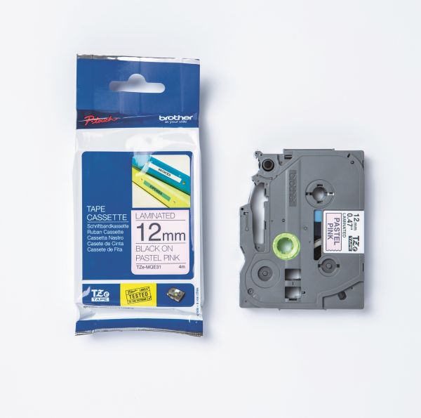 Ptouch band, laminiert schw/rosa pa tze-mqe31 pt-dv600vp 12 mm - Ptouch-tze-mqe31-4977766770460