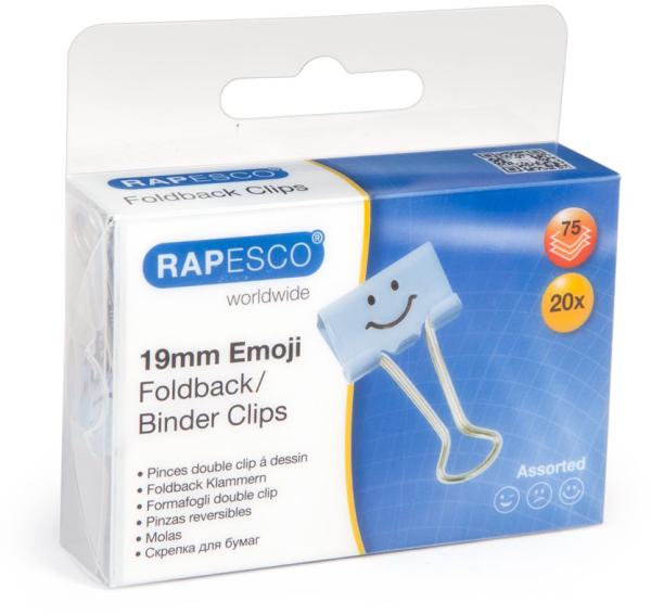 Rapesco foldback clip emoji 19mm 1350 hellblau 20 stück - Rapesco-1350-5018505025454