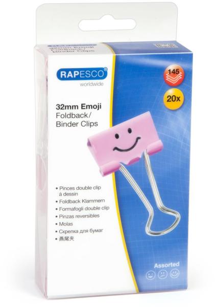 Rapesco foldback clip emoji 32mm 1352 rosa 20 stück - Rapesco-1352-5018505025904