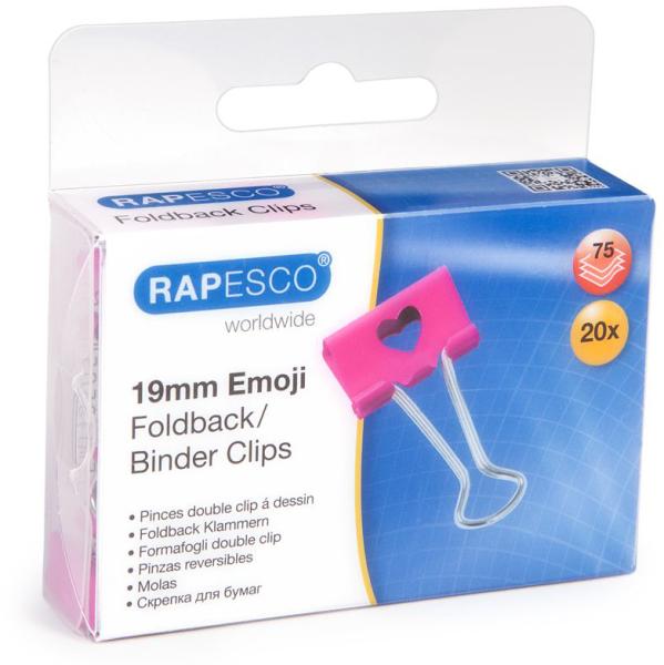 Rapesco foldback clip emoji 19mm 1357 hot pink 20 stück - Rapesco-1357-5018505025102