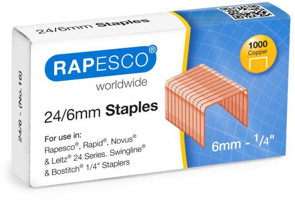 Rapesco heftklammern 24/6mm s24600z3 1000 stück kupfer - Rapesco-s24600z3-5018505025089