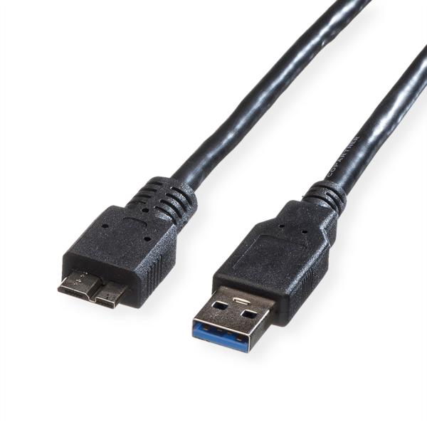 Roline usb-a-micro b, datenkabel 11.02.8873 black, st/st, 3.2 gen1 0.8m - Roline-11028873-7611990125456