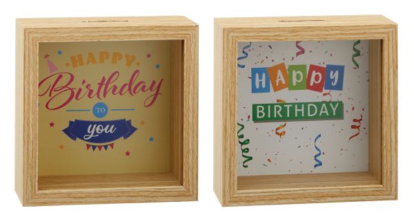 Roost spardose geburtstag 10032463 holz, ass. 14x14x6cm - Roost-10032463-4032037713543