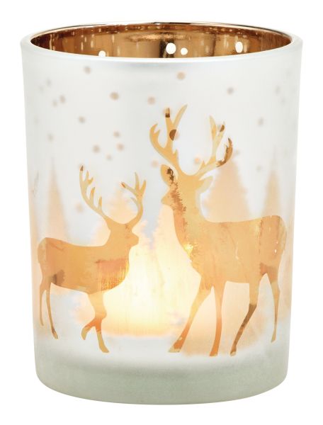 Roost windlicht hirsch 10032924 weiss, gold 10x12x10cm - Roost-10032924-4007698381882