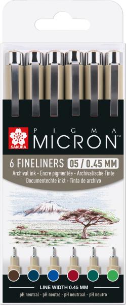 Sakura pigma micron 05 set 0.45mm poxsdk056b erdfarbtöne 6 stück - Sakura-poxsdk056b-8712079421762