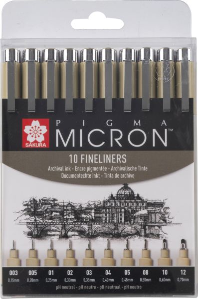 Sakura pigma micron set poxsdk10a 0,15-0,70mm 10 stück - Sakura-poxsdk10a-8712079459550