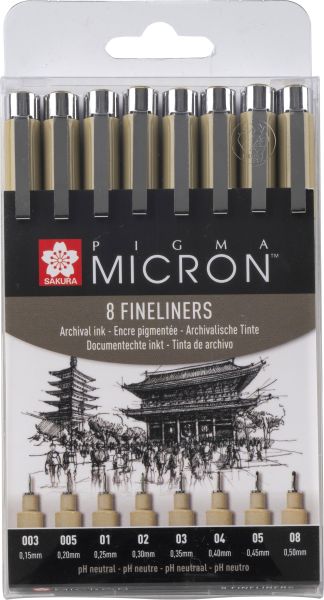 Sakura pigma micron set poxsdk8 0,15-0,50mm 8 stück - Sakura-poxsdk8-8712079459536