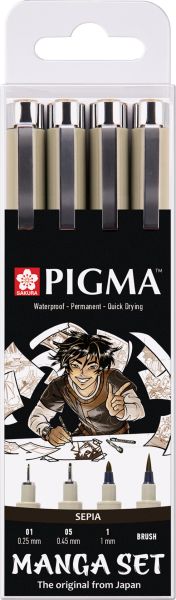Sakura manga pigma set poxsdkman4 sepia, 2xmic/1xgraph/1xbrush - Sakura-poxsdkman4-8712079411602