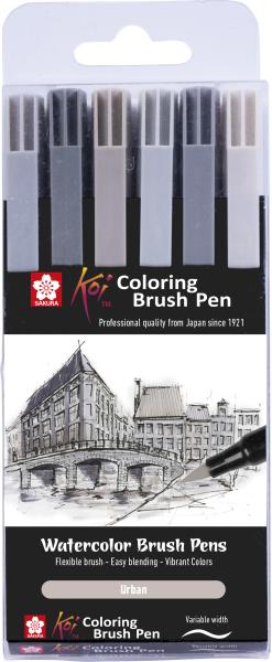 Sakura brush pen koi colouring set xbr6a urban 6 stück - Sakura-xbr6a-0084511391765