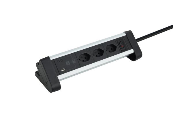Schoenenberger alu tisch-steckdosenleiste 3m 85.860.3al usb-c silber/schwarz - Schoenenberger-858603al-7611453008906