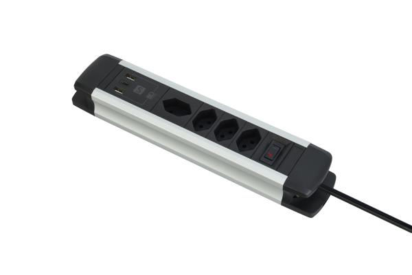 Schoenenberger alu steckdosenleiste 2m 85.870.4al usb-c silber/schwarz - Schoenenberger-858704al-7611453008913