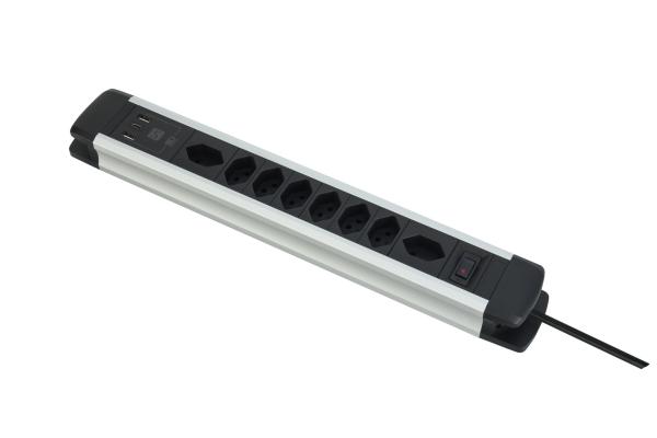 Schoenenberger alu steckdosenleiste 2m 85.870.8al usb-c silber/schwarz - Schoenenberger-858708al-7611453008845