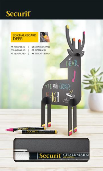 Securit kreidetafel bambi t3d-deer schwarz 31x14.7x11.3cm - Securit-t3d-deer-8719075285787