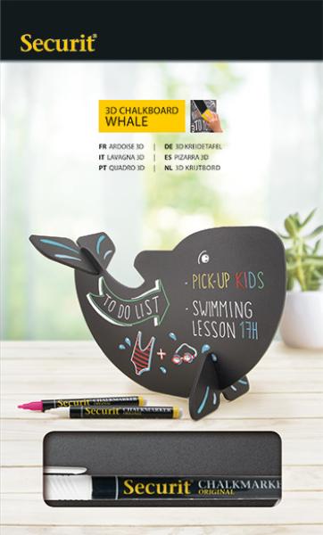 Securit kreidetafel whale t3d-whale schwarz 22x14.5x10cm - Securit-t3d-whale-8719075285794