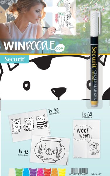 Securit fensterschablone windoodle wd-3a3-pt a3 pets 3 stück - Securit-wd-3a3-pt-8719075284520