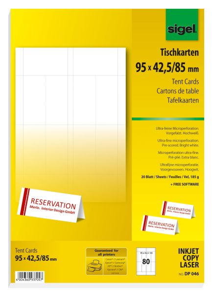 Sigel tischkarten 94x42mm dp046 weiss, 185g 80 stück - Sigel-dp046-4004360937057