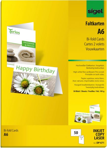 Sigel faltkarten a6 dp671 weiss, 185g 50 stück - Sigel-dp671-4004360932441