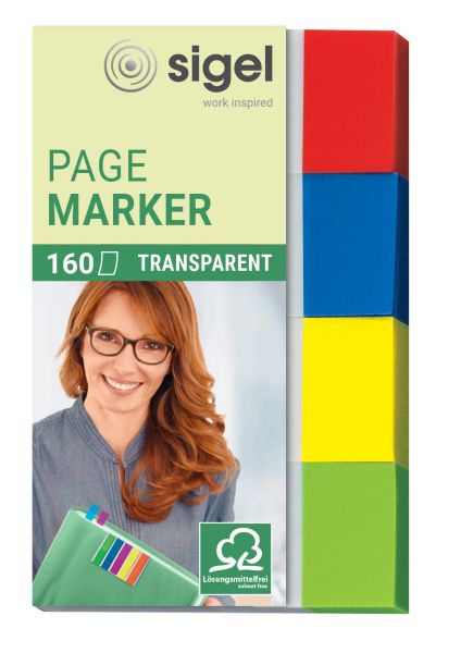 Sigel haftnotizen transp. 20x50mm hn670 4-farbig ass. 4 x 40 streifen - Sigel-hn670-4004360934452