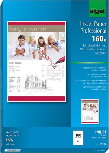 Sigel inkjet fotopapier a4 ip286 160g,matt, weiss 100 blatt - Sigel-ip286-4004360991738