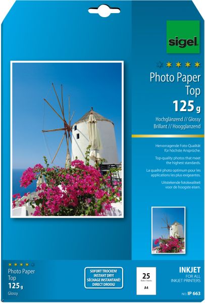 Sigel inkjet fotopapier a4 ip663 125g,glossy, weiss 25 blatt - Sigel-ip663-4004360996849