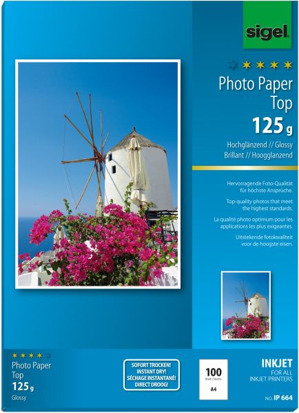 Sigel inkjet fotopapier a4 ip664 125g,glossy, weiss 100 blatt - Sigel-ip664-4004360996863