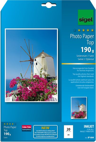 Sigel inkjet fotopapier a4 ip684 190g,matt, weiss 20 blatt - Sigel-ip684-4004360998379