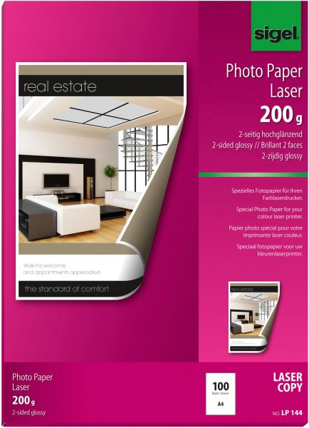 Sigel farblaser-papier a4 lp144 200g,glossy, weiss 100 blatt - Sigel-lp144-4004360908897