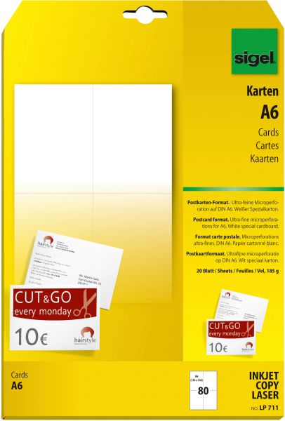 Sigel postkarten a6 lp711 weiss, 185g 80 stück - Sigel-lp711-4004360992025