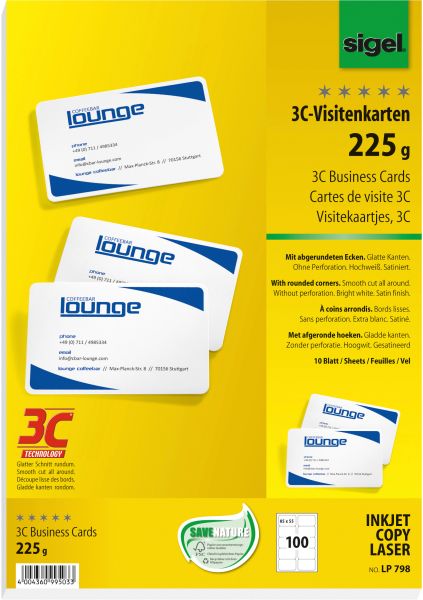 Sigel visitenkarten 85x55mm lp798 weiss, 225g 100 stück - Sigel-lp798-4004360995033