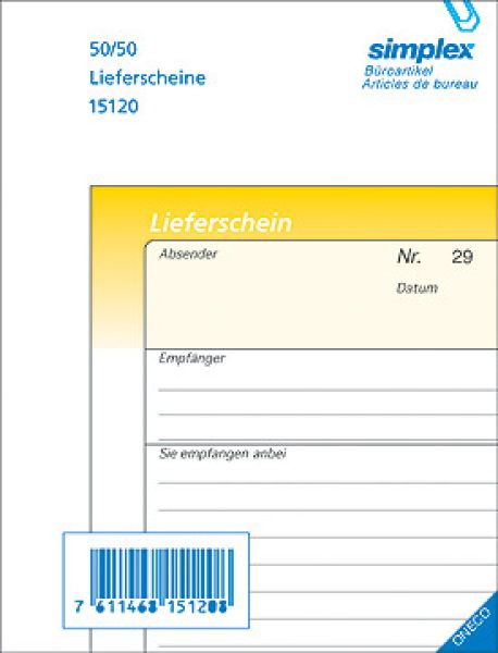 Simplex lieferscheine d a6 15120d gelb/weiss 50x2 blatt - Simplex-15120d-7611468151208